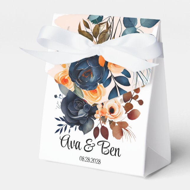 Hochzeit von Navy Blue und Orange Peony Geschenkschachtel (Vorderseite)