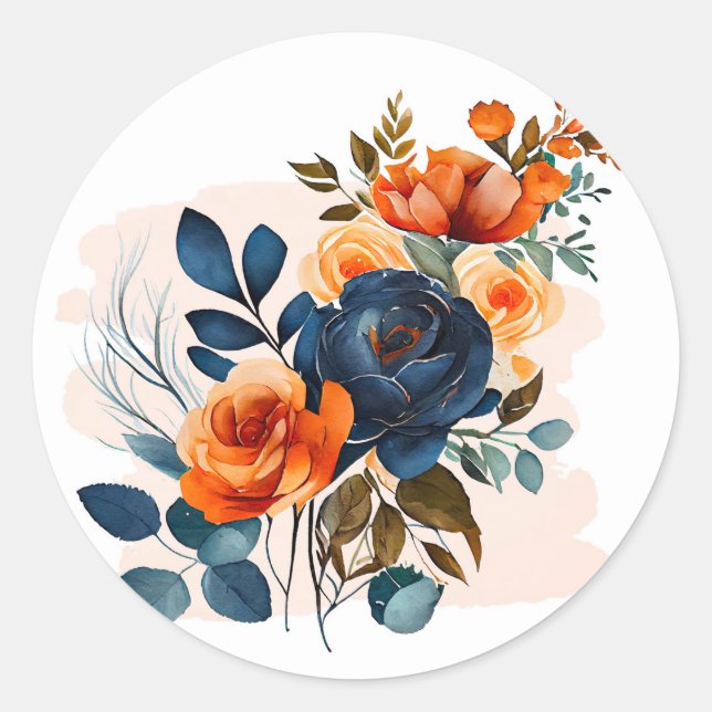 Hochzeit von Navy Blue und Orange Peony Runder Aufkleber (Vorderseite)