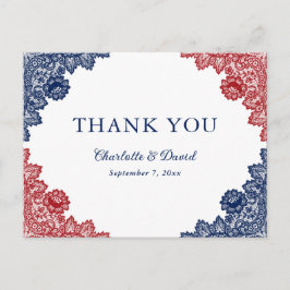 Hochzeit von Navy Blue und Red Floral Lace Vielen Postkarte