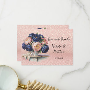 Hochzeit von Navy Blue und Rose Gold Dankeskarte