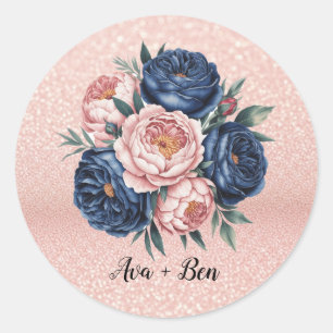 Hochzeit von Navy Blue und Rose Gold Runder Aufkleber