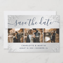 Hochzeit von Navy Blue und Silver Glitzer Save The Date