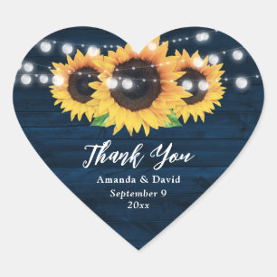 Hochzeit von Navy Blue und Sonnenblumen Danke Stic Herz-Aufkleber