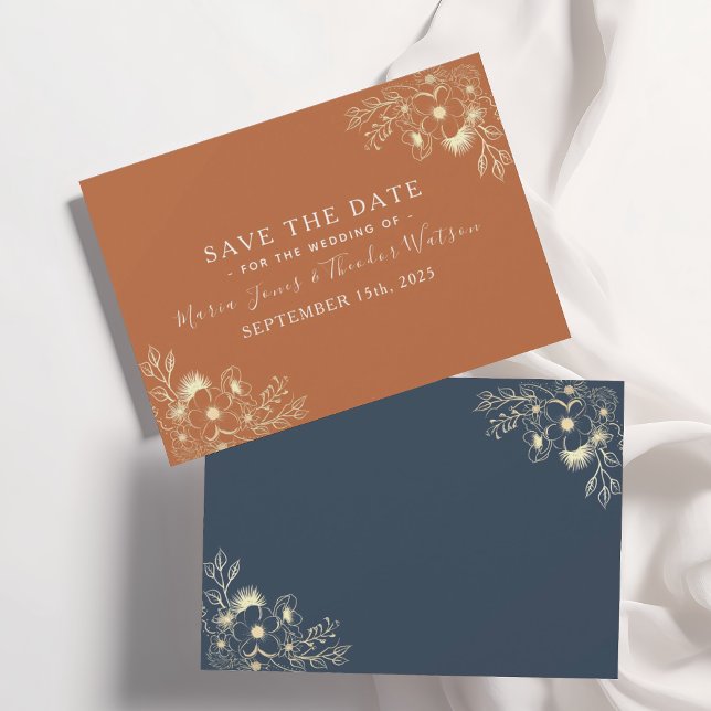 Hochzeit von Navy Blue und Terracotta rettet das D Save The Date (Von Creator hochgeladen)