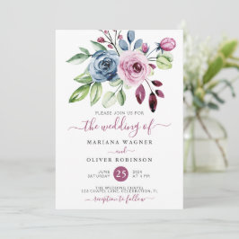 Hochzeit von Navy Blue und Watercolor Einladung