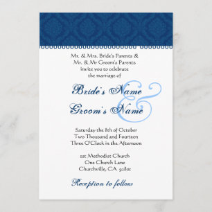 Hochzeit von Navy Blue und White Damask Einladung