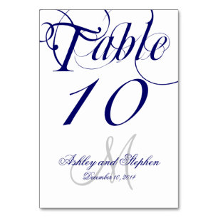 Hochzeit von Navy Blue und White Monogram Tischnummer