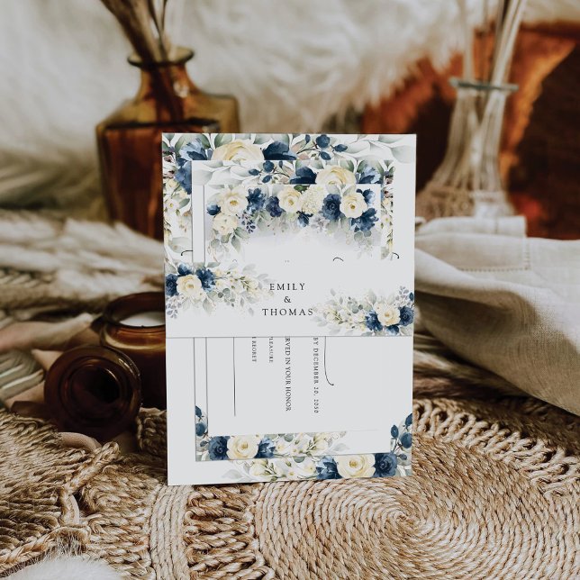 Hochzeit von Navy Blue und White Roses Einladungsbanderole (Von Creator hochgeladen)
