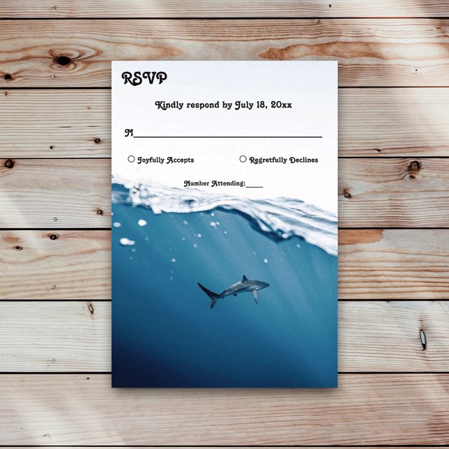 Hochzeit von Navy Blue Underwater Shark Nautical B RSVP Karte (Von Creator hochgeladen)