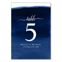 Hochzeit von Navy Blue Watercolor Tischnummer