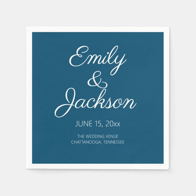 Hochzeit von Navy Blue White Calligraphy Script Serviette (Vorderseite)