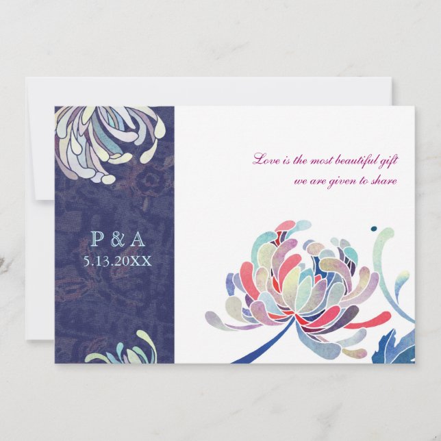 Hochzeit von Navy Blue & White Luxe Einladung (Vorderseite)