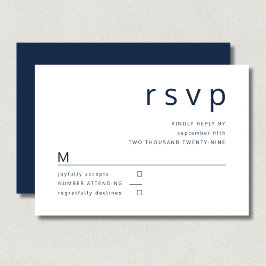 Hochzeit von Navy Blue White Minimalistisch Typogr RSVP Karte