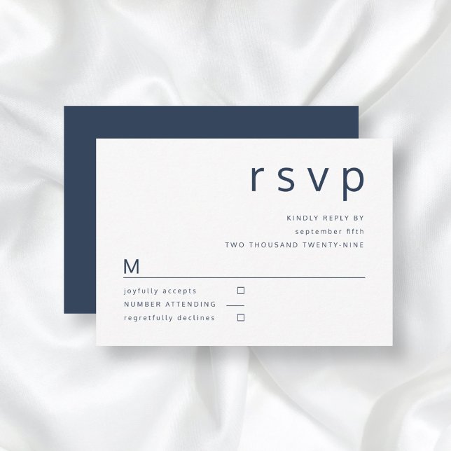 Hochzeit von Navy Blue White Minimalistisch Typogr RSVP Karte (Von Creator hochgeladen)