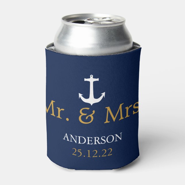 Hochzeit von Navy Blue & White Nautical Anchor Dosenkühler (Kanne Vorderseite)
