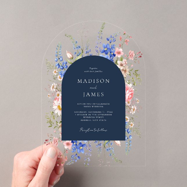 Hochzeit von Navy Blue Wildblume Acryleinladungen (Insitu (Handheld))