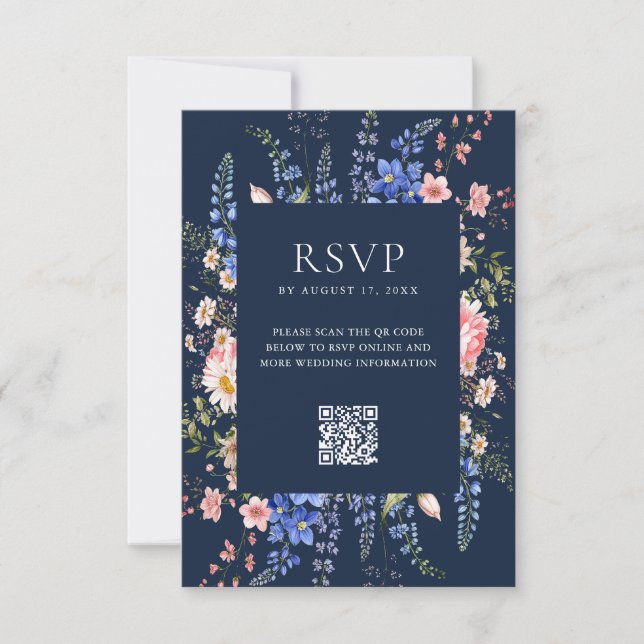Hochzeit von Navy Blue Wildblume RSVP Karte (Vorderseite)