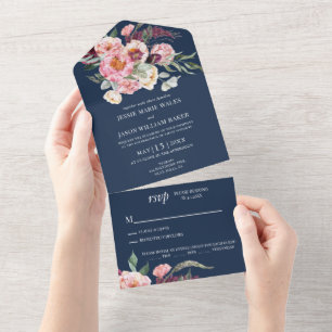 Hochzeit von Navy Blues Pink All In One Einladung