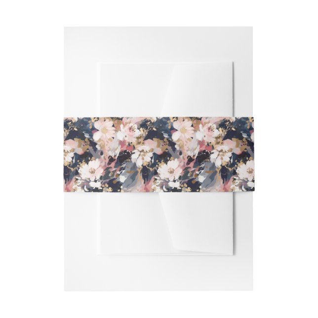 Hochzeit von Navy & Blush Abstrakten Blume Einladungsbanderole (Vorderseite Beispiel)