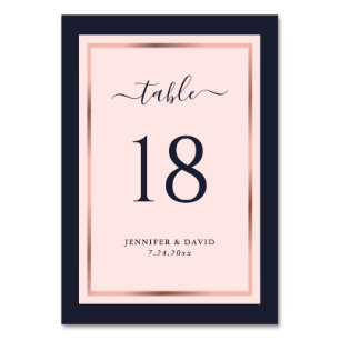 Hochzeit von Navy Blush Pink Rose Gold Tischnummer