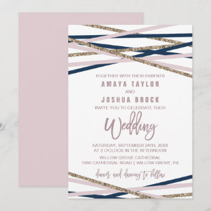 Hochzeit von Navy Blush und Gold Streamers Einladung