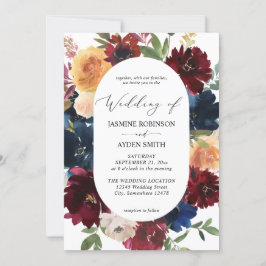 Hochzeit von Navy, Burgund, BlushPink & Peach Flor Einladung