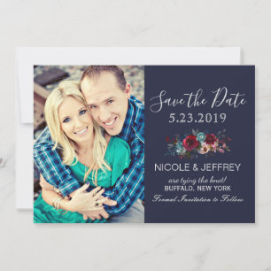Hochzeit von Navy Burgund Merlot Floral Save the D Date