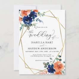 Hochzeit von Navy Burnt Orange Gold Frame Einladung
