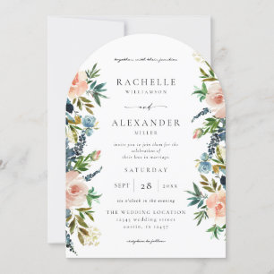 Hochzeit von Navy, Dusty Blue & Pink Floral V2 Arc Einladung