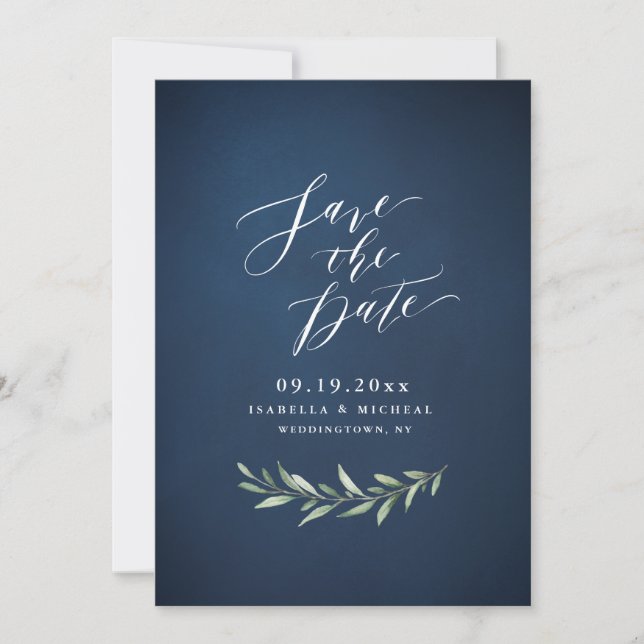 Hochzeit von Navy, einfacher Kalligrafie, rustikal Save The Date (Vorderseite)