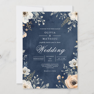 Hochzeit von Navy-Floral-Arch Einladung