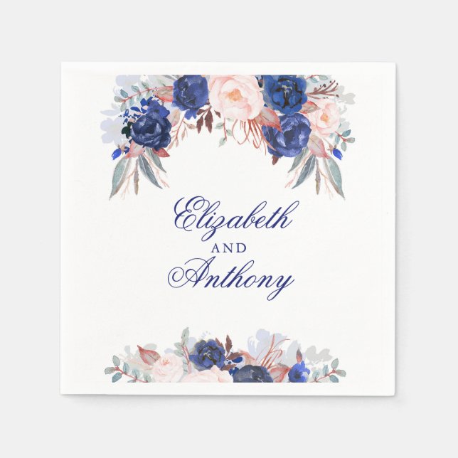 Hochzeit von Navy Floral Serviette (Vorderseite)