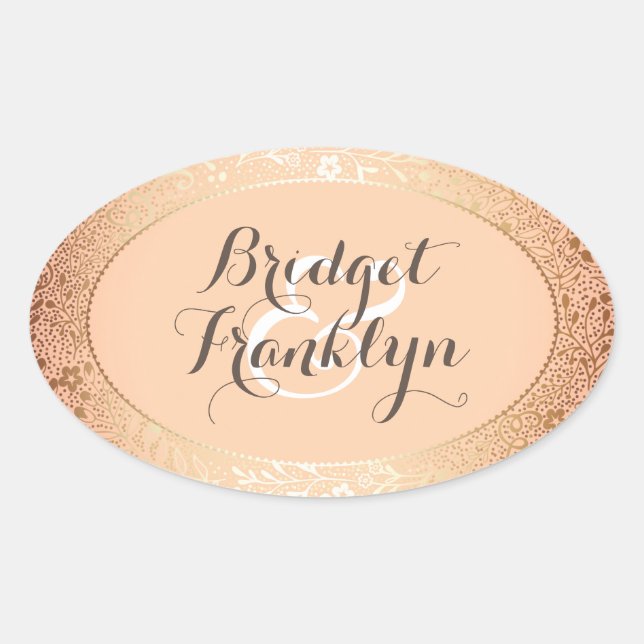 Hochzeit von Navy Gold Floral Blush Ovaler Aufkleber (Vorderseite)
