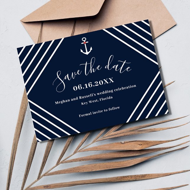 Hochzeit von Navy-Nautical-Foto Save The Date (Navy Nautical Photo Wedding Save The Date)