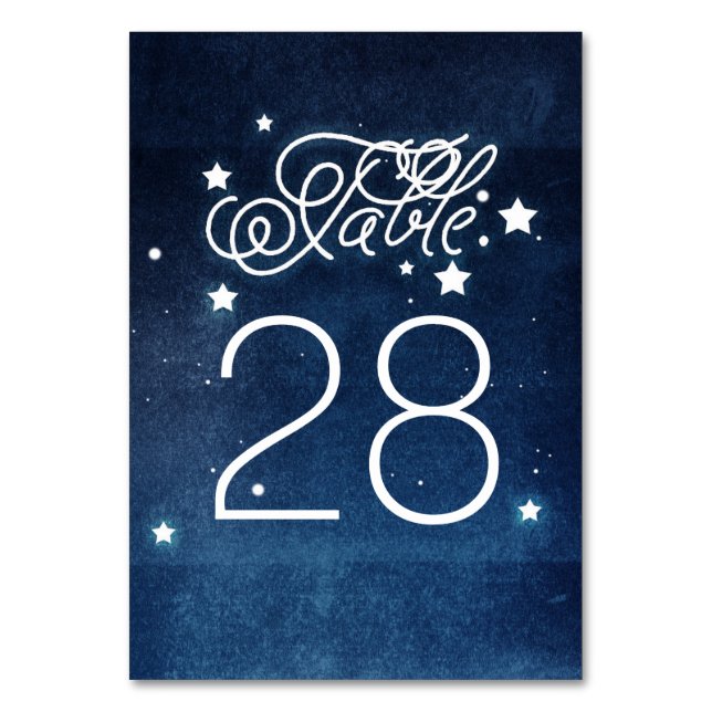 Hochzeit von Navy Night Stars Tischnummer (Vorderseite)