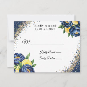 Hochzeit von Navy Peony Citrus Painted Floral RSVP Karte