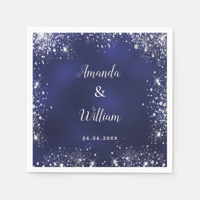 Hochzeit von Navy-Silber-Glitzer Serviette (Vorderseite)