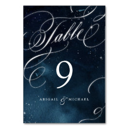 Hochzeit von Navy-Silber-Vintag-Kalligraphie Tischnummer