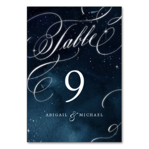 Hochzeit von Navy-Silber-Vintag-Kalligraphie Tischnummer