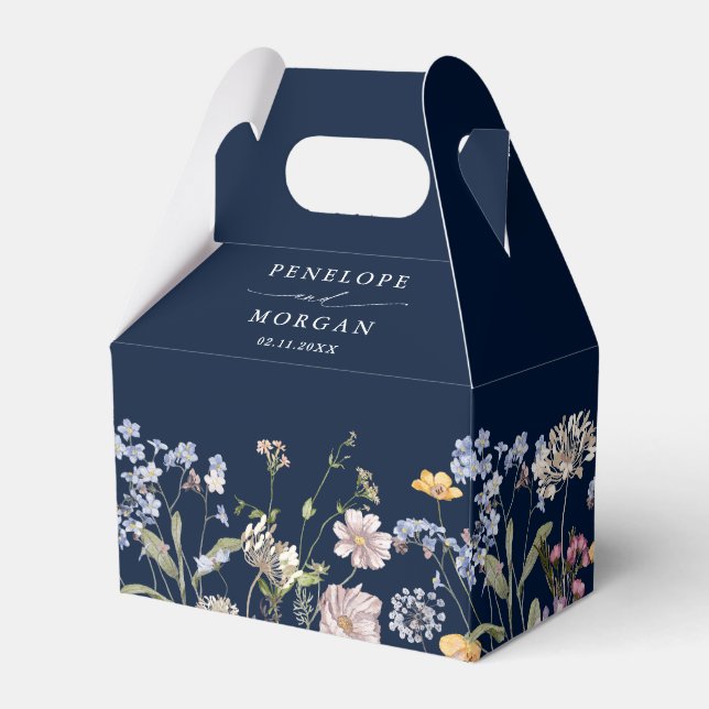 Hochzeit von Navy Spring Wildblume Meadow Garden Geschenkschachtel (Rückseite)