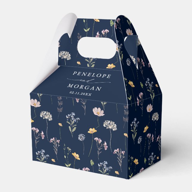 Hochzeit von Navy Spring Wildblume Meadow Garden Geschenkschachtel (Rückseite)
