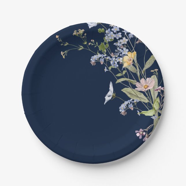 Hochzeit von Navy Spring Wildblume Meadow Garden Pappteller (Vorderseite)
