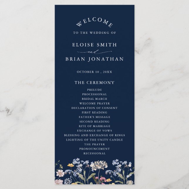 Hochzeit von Navy Spring Wildblume Meadow Garden Programm (Vorderseite)