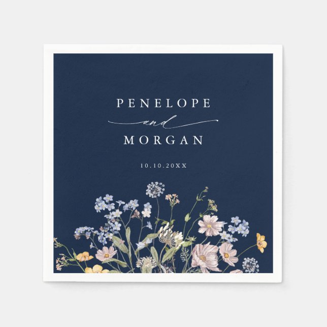 Hochzeit von Navy Spring Wildblume Meadow Garden Serviette (Vorderseite)