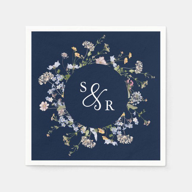Hochzeit von Navy Spring Wildblume Meadow Garden Serviette (Vorderseite)