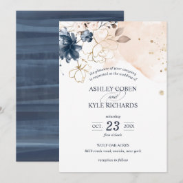 Hochzeit von Navy und Blush mit handgezogenen Blum Einladung