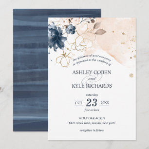 Hochzeit von Navy und Blush mit handgezogenen Blum Einladung