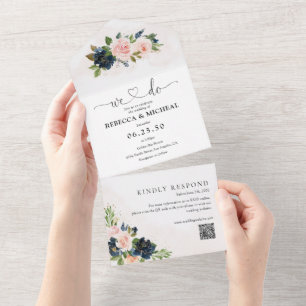 Hochzeit von Navy und Blush Pink All In One Einladung