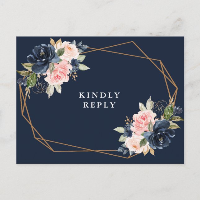 Hochzeit von Navy und Blütenblumen Postkarte (Vorderseite)