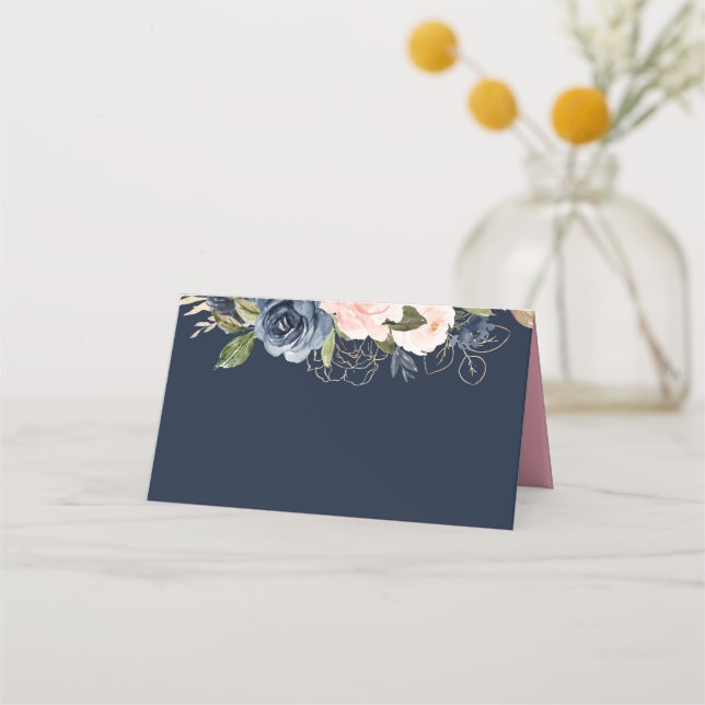 Hochzeit von Navy und Blütenpink Platzkarte (Vorderseite)